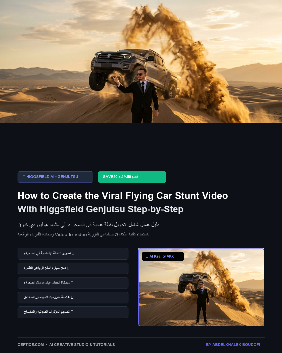 🚗 كيف تصنع فيديو قفزة السيارة الخارق في الصحراء بواسطة Higgsfield Genjutsu خطوة بخطوة